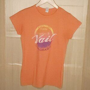 Vail Colorado Orange Mountain Graphic Slim Fit Top Medium